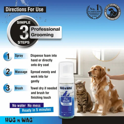 TTK Hug n Wag Dry Bath Foam Cleanser for Dogs and Cats