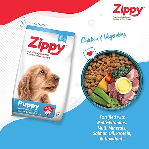 Zippy Puppy Dry Dog Food - Real Chicken & Vegetables, Nutritionally Balanced Dog Food for All Breeds, with Vitamins, Minerals, Probiotics & Salmon Oil