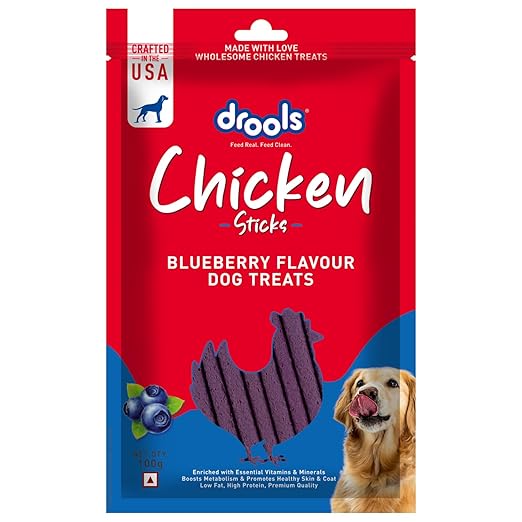 Drools Puppy & Adult Dog Treats Sticks 100g | Blueberry Flavour | Rich in Protein | No Artificial Preservatives | Best for Training & Bonding | Formulated in USA | Premium