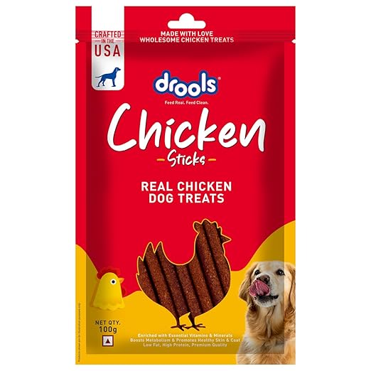 Drools Puppy & Adult Dog Treats Sticks, 100g | Real Chicken Flavour |Rich in Protein | No Artificial Preservatives | Best for Training & Bonding | Formulated in USA | Premium Treats