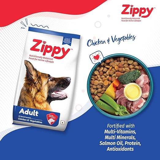 Zippy Adult Dry Dog Food - Real Chicken & Vegetables, Nutritionally Balanced Dog Food for All Breeds, with Vitamins, Minerals, Probiotics & Salmon Oil