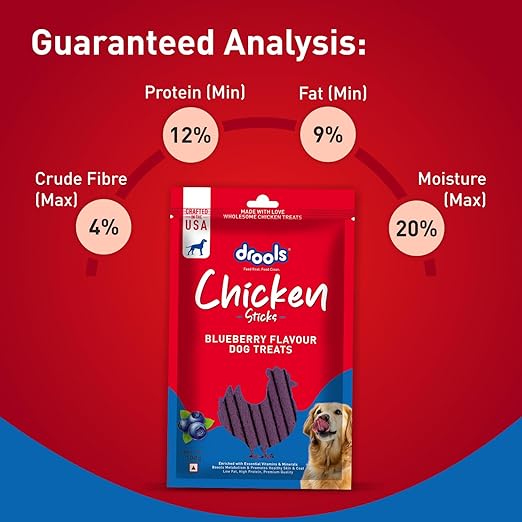 Drools Puppy & Adult Dog Treats Sticks 100g | Blueberry Flavour | Rich in Protein | No Artificial Preservatives | Best for Training & Bonding | Formulated in USA | Premium