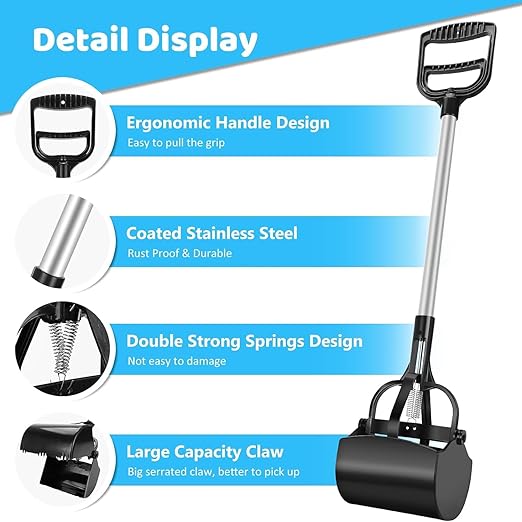 Dog Pooper Scooper Long Handle Pet Pooper Scooper with Bags Attachment for Large Small Dogs, Non-Breakable Metal Dog Poop Scoop for Outside Pet-Waste Disposal