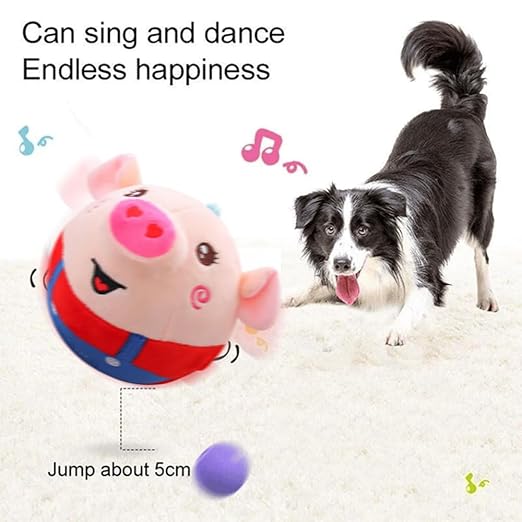 Active Moving Pet Plush Toy, Smart Interactive Dog Toy Pet Bouncing Balls, USB Rechargeable Washable Cartoon Plush Squeaky Pig Dog Toy for Dog/Puppy and Cats, with 120 Music (Red Pig)