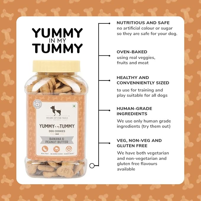 HUFT Yummy In My Tummy Peanut Butter & Banana Gluten-Free Dog Biscuits – Vegetarian, Human-Grade Ingredients
