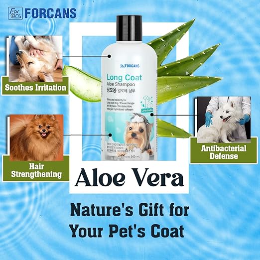 Forcans Aloe Dog Shampoo for Long Coats | Moisturizing & Soothing Grooming Shampoo | Hydrating Formula for Soft, Silky & Manageable Fur | 300 ml Bottle