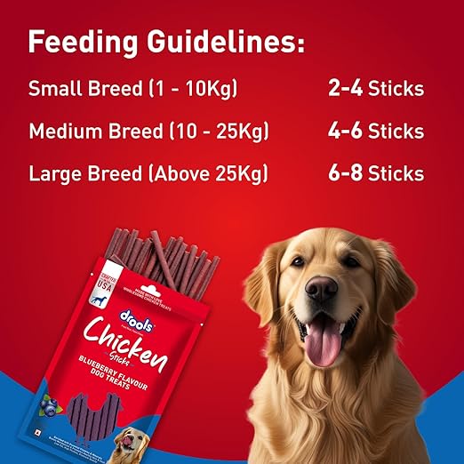 Drools Puppy & Adult Dog Treats Sticks 100g | Blueberry Flavour | Rich in Protein | No Artificial Preservatives | Best for Training & Bonding | Formulated in USA | Premium