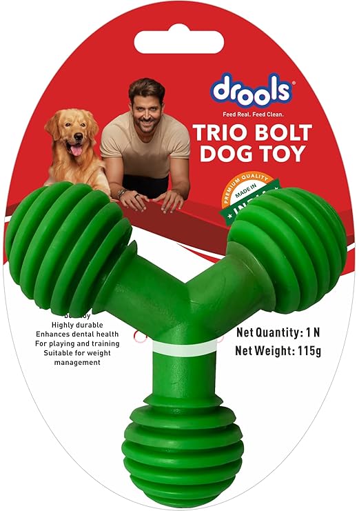 Drools Non-Toxic Rubber Toy for Dogs, Trio Bolt Ring 115g Pack | Non Destructive Chewing | Enhance Dental Health | Helps in Weight Managemen