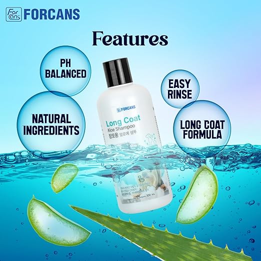 Forcans Aloe Dog Shampoo for Long Coats | Moisturizing & Soothing Grooming Shampoo | Hydrating Formula for Soft, Silky & Manageable Fur | 300 ml Bottle