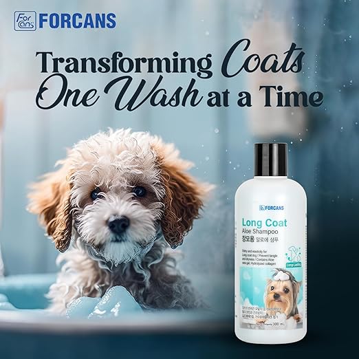 Forcans Aloe Dog Shampoo for Long Coats | Moisturizing & Soothing Grooming Shampoo | Hydrating Formula for Soft, Silky & Manageable Fur | 300 ml Bottle