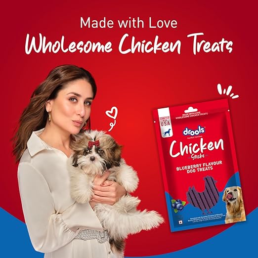 Drools Puppy & Adult Dog Treats Sticks 100g | Blueberry Flavour | Rich in Protein | No Artificial Preservatives | Best for Training & Bonding | Formulated in USA | Premium
