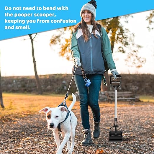 Dog Pooper Scooper Long Handle Pet Pooper Scooper with Bags Attachment for Large Small Dogs, Non-Breakable Metal Dog Poop Scoop for Outside Pet-Waste Disposal