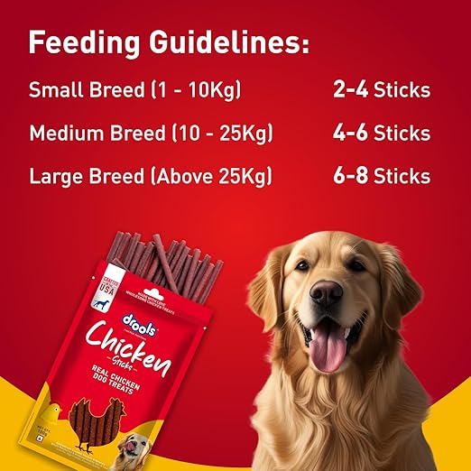 Drools Puppy & Adult Dog Treats Sticks, 100g | Real Chicken Flavour |Rich in Protein | No Artificial Preservatives | Best for Training & Bonding | Formulated in USA | Premium Treats