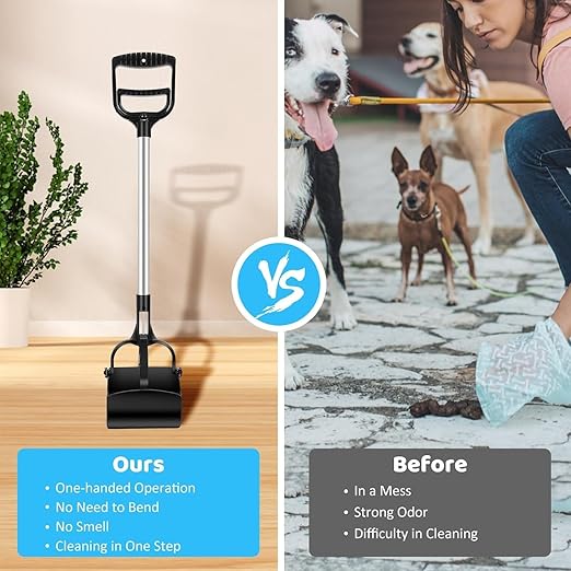 Dog Pooper Scooper Long Handle Pet Pooper Scooper with Bags Attachment for Large Small Dogs, Non-Breakable Metal Dog Poop Scoop for Outside Pet-Waste Disposal