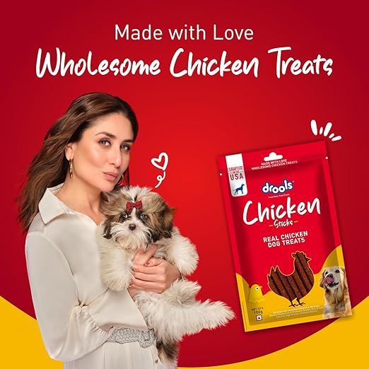 Drools Puppy & Adult Dog Treats Sticks, 100g | Real Chicken Flavour |Rich in Protein | No Artificial Preservatives | Best for Training & Bonding | Formulated in USA | Premium Treats