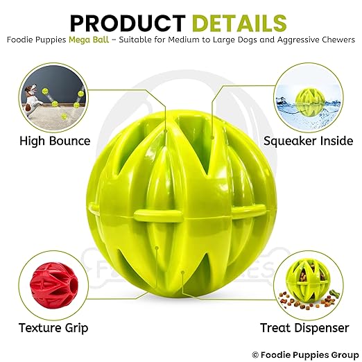Puppies Natural Rubber Dog Ball Chew Toys for Aggressive Chewers - (Mega Ball) | Training & Interactive Treat Dispensing Toys for All Breed Sizes of Dogs