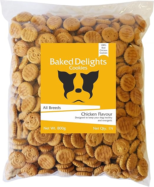 Baked Delights Chicken Flavour, Real Chicken Baked Cookies, Round Shaped- Dog Treats, 800 Gm - All Life Stages, Stick