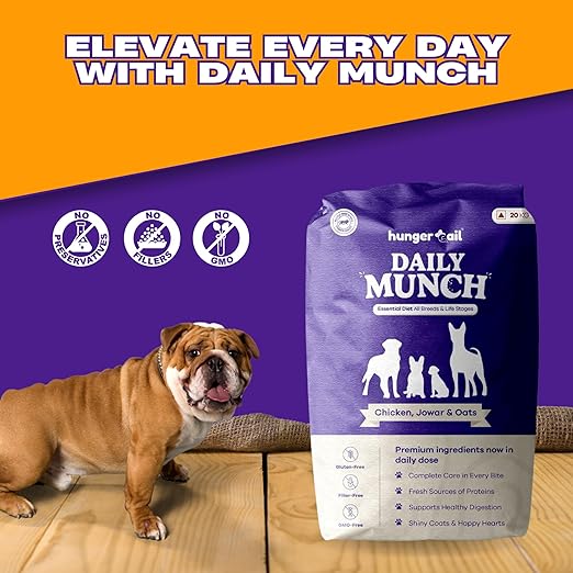 Hungertail Daily Munch Dry Dog Food, 20 kg, All Life Stages, Non-GMO, Zero Fillers, Zero Colors, Made in India