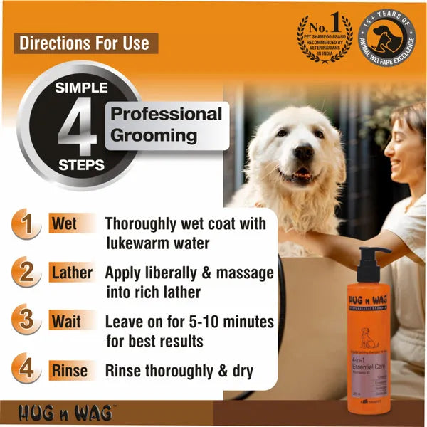 Ttk Hug n Wag Professional 4 in 1 Essential Care Shampoo with Pro Vitamin B5 for Dogs