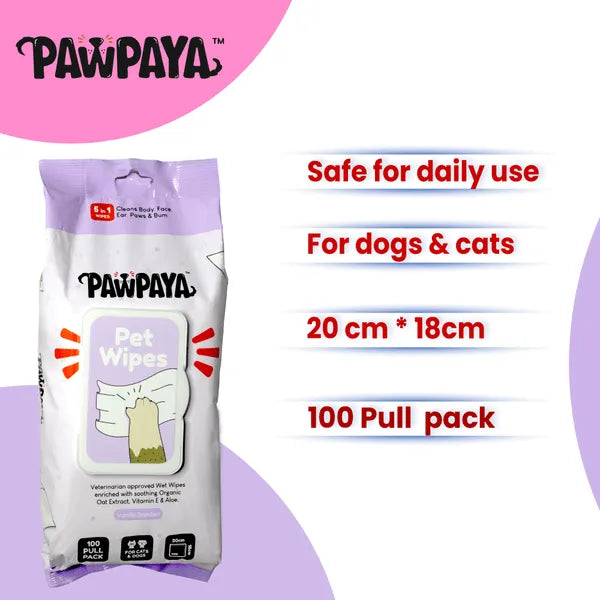 Pawpaya Vanilla Scented Wipes for Dogs and Cats (100Pcs)In Pkt