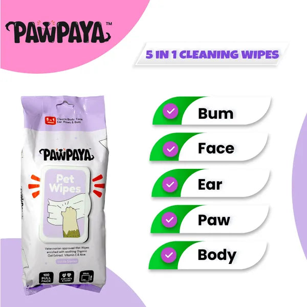 Pawpaya Vanilla Scented Wipes for Dogs and Cats (100Pcs)In Pkt