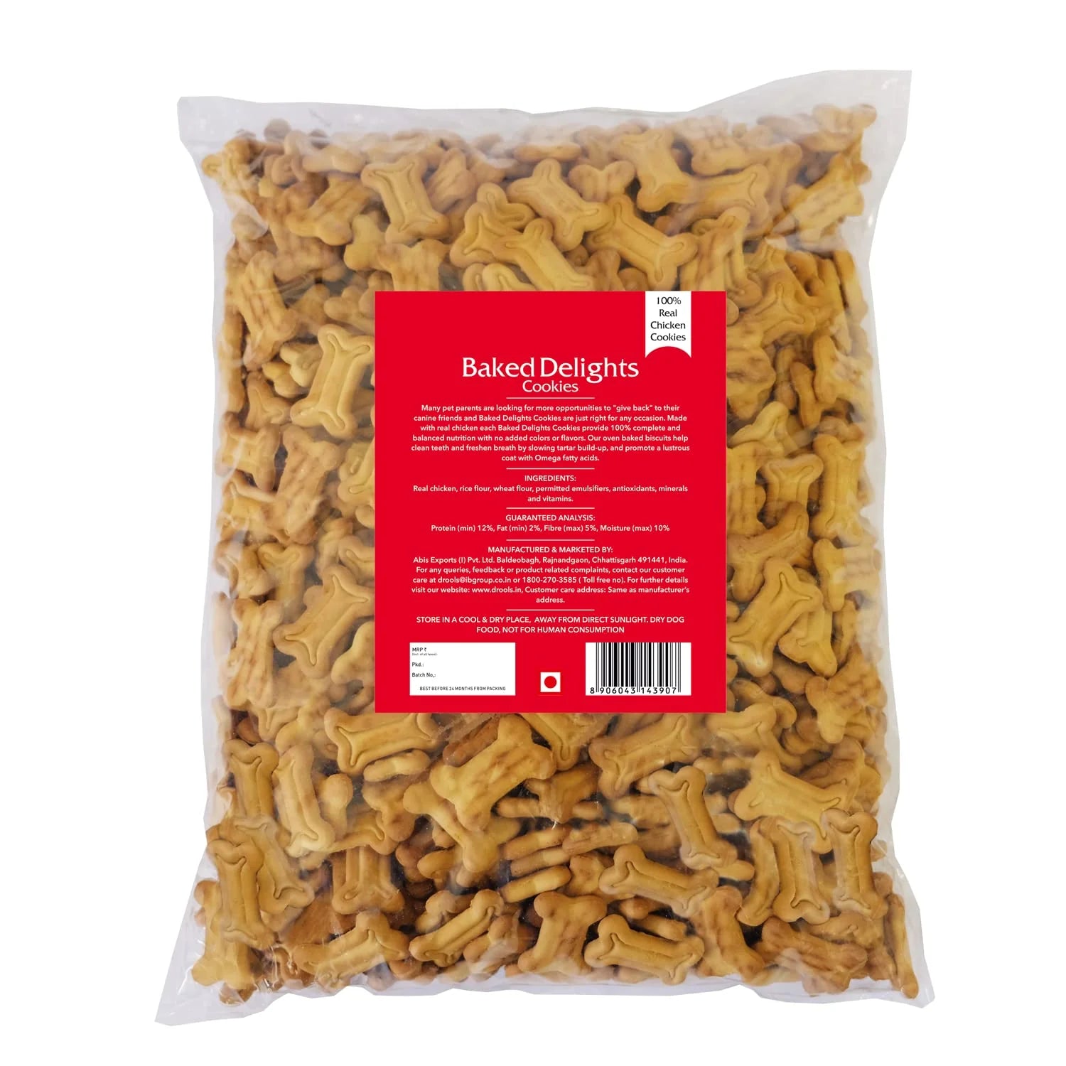 Drools Baked Delights -Real chicken flavour - Bone shaped baked cookies for dogs