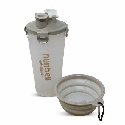Plushmate Nunbell Travel 3 in 1 Leak-Proof Bottle with 2 Compartments for Water & Food with 1 Collapsible Pop-up Bowls for Dog, Outdoor Portable Bottle for Walking, Traveling, Camping & Hiking (350ml)