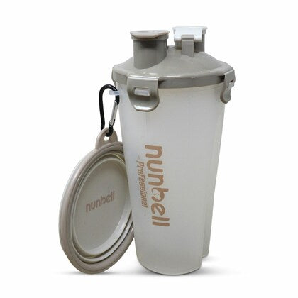 Plushmate Nunbell Travel 3 in 1 Leak-Proof Bottle with 2 Compartments for Water & Food with 1 Collapsible Pop-up Bowls for Dog, Outdoor Portable Bottle for Walking, Traveling, Camping & Hiking (350ml)