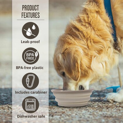 Plushmate Nunbell Travel 3 in 1 Leak-Proof Bottle with 2 Compartments for Water & Food with 1 Collapsible Pop-up Bowls for Dog, Outdoor Portable Bottle for Walking, Traveling, Camping & Hiking (350ml)